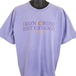 Vintage Christian T Shirt Mens Size XL Purple Iron Cross Sisterhood Bible Verse
